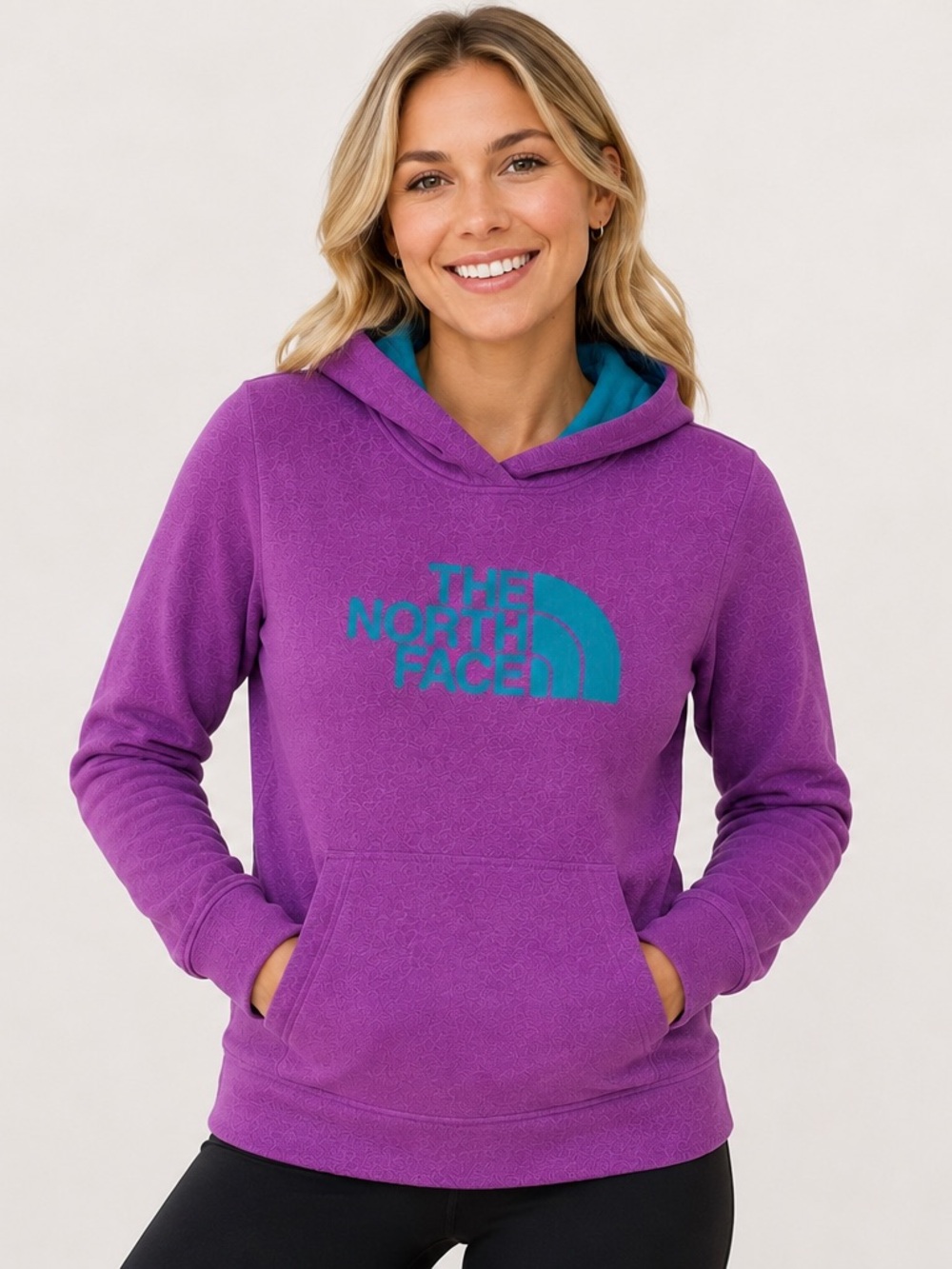 The North Face Women’s Pullover Hoodie Purple Berry Teal Logo Size Medium